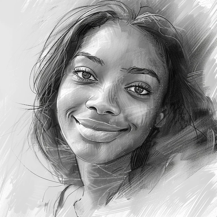 Sample soulmate sketch of a smiling woman in pencil