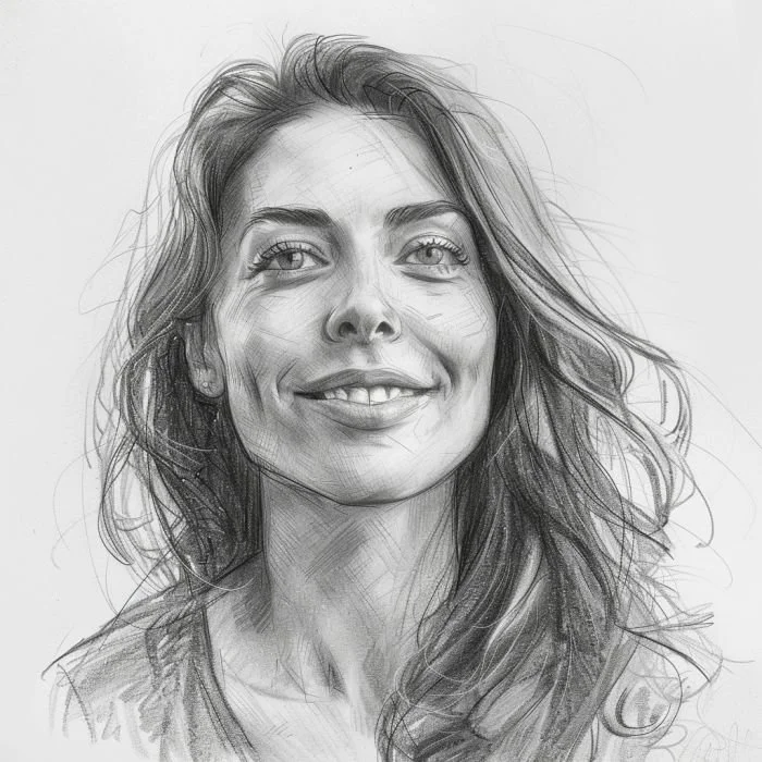 Sample soulmate drawing of a woman with long wavy hair in pencil